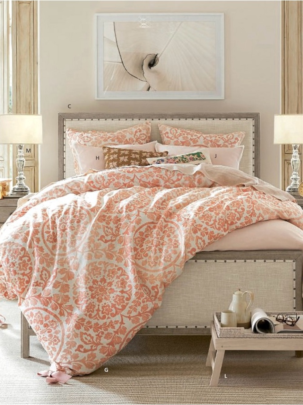 Pottery Barn Ana Medallion 3pc Linen Duvet Set- Blush Terracotta- King